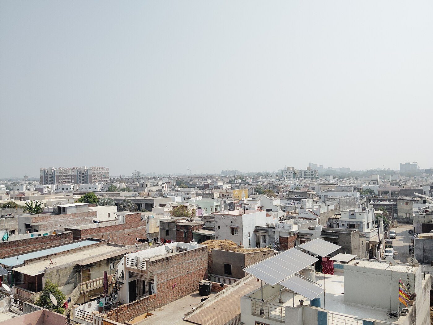 Rooftop solar panels on homes in Mehsana, Gujarat